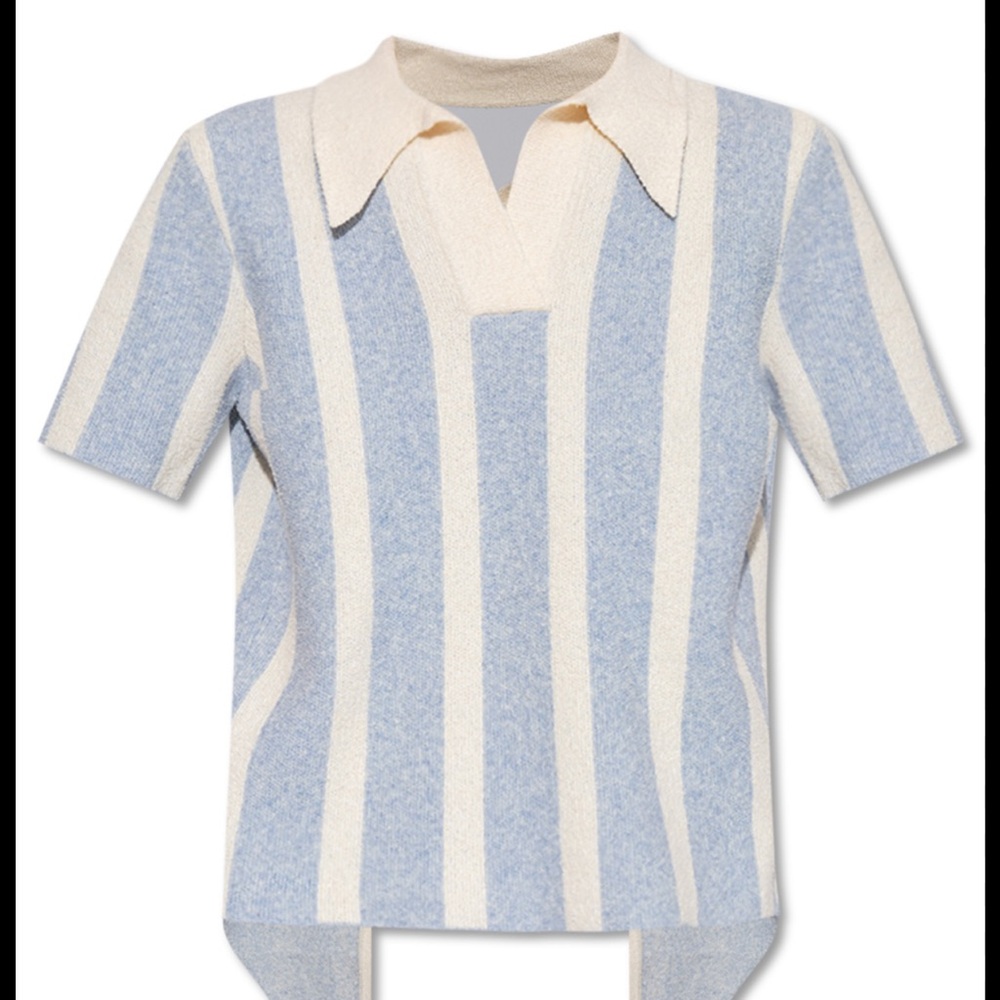 Jacquemus Le Splash Striped Open Back knit Polo Top